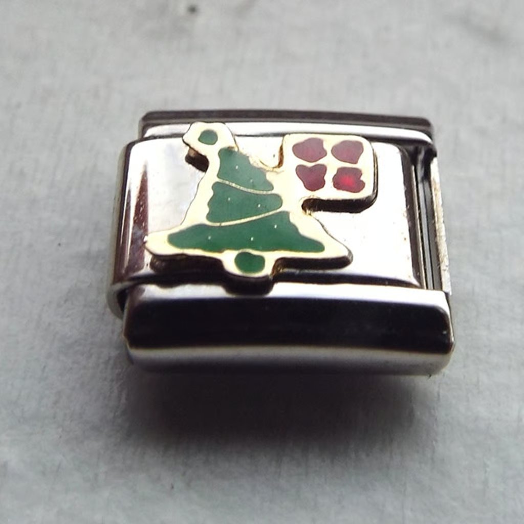Enamel Holiday Tree And Window 9mm Stainless Steel Italian Charm Link New